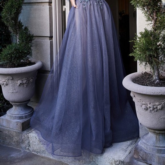 SMOKY BLUE PROM PARTY EVENING PUFFY SLEEVES BALL GOWN Open Back LONG Dress CD709 - Picture 5 of 7